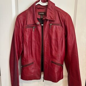 Danier Red Leather Zip Jacket with Zip Pockets
